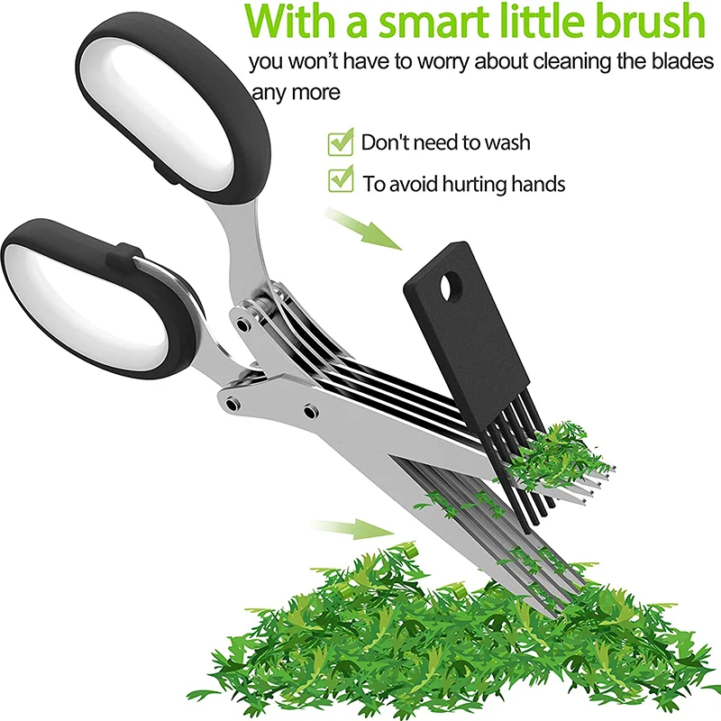 

Scallion Scissors Herb Onion Cutter Stainless Steel 5 Layer Kitchen Scissors Scallion Cutter Herb Laver Spices Multi-functional