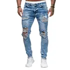 Брюки мужские спортивные, пикантные рваные джинсовые штаны, повседневные облегающие рваные брюки скинни, Байкерская верхняя одежда, лето-осень 2020