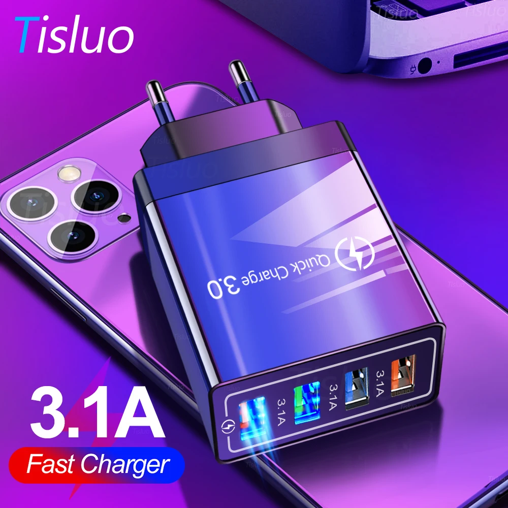 Адаптер Tisluo для зарядного устройства 18 Вт 4 USB порта чёрный/белый|Зарядные