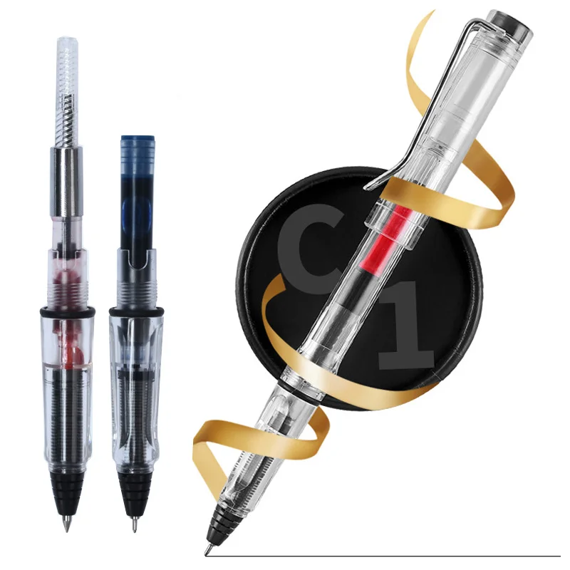 

2pcs/lot Fountain Pen-type Transparent Gel Pen 0.4/0.5mm Multifunction Can Absorb Ink and Ink Sac Pens for Office School Writing