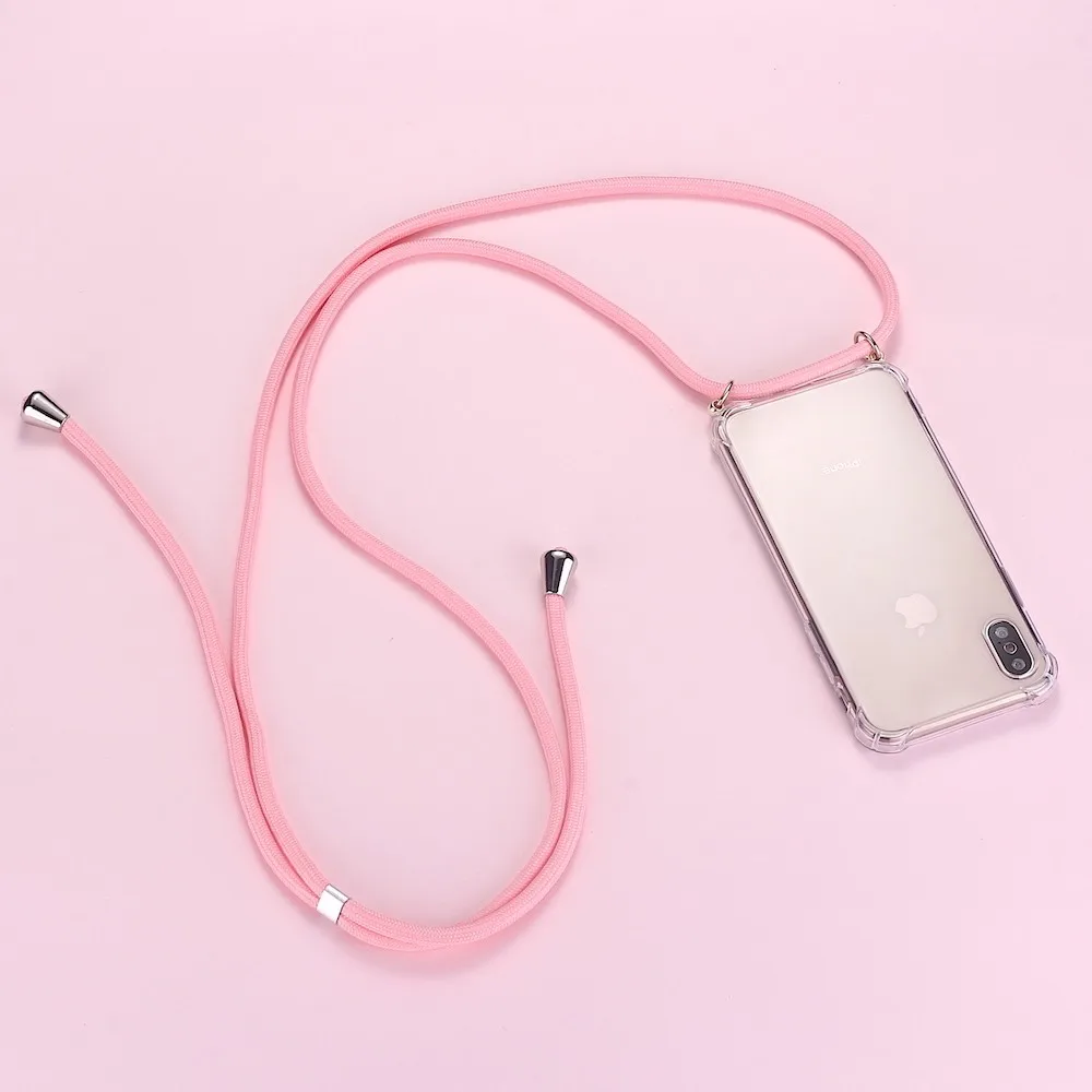 

Cord Chain Necklace Lanyard Transparent Mobile Phone Case Cover With Strap For iPhone 11 12 Pro Max XS XR X 7 8Plus Phone Shell