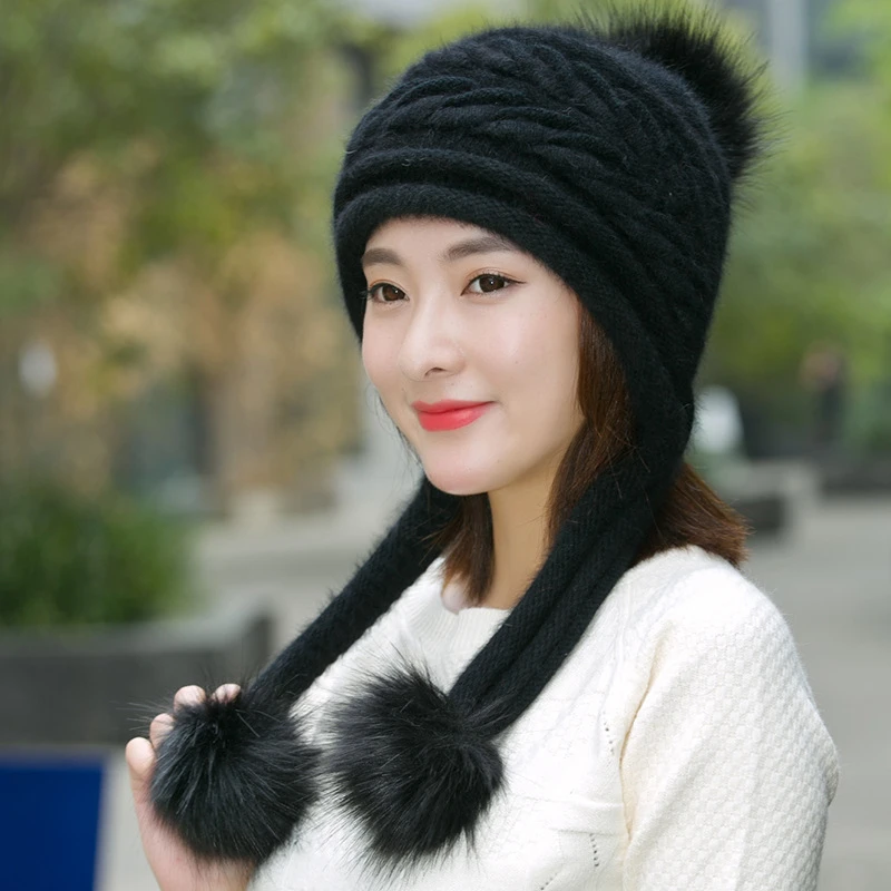 Girita зимняя женская шапка из кроличьего меха с мехом вязаная помпоном утолщенная