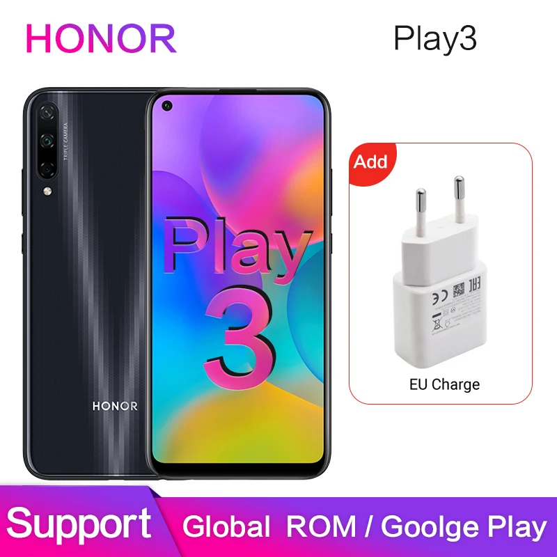 Honor play3 Global rom 4 Гб 64 Поддержка Google Play 1560*720P 6 39 ''полный экран Две sim карты 48MP + 8MP 2MP 3