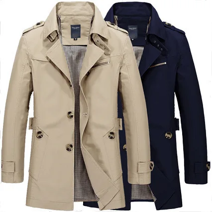 

New Mens Business Jacket 2021 Fashion Autumn Men Long Cotton Windbreaker Jackets Overcoat Male Casual Winter Trench Outwear Coat