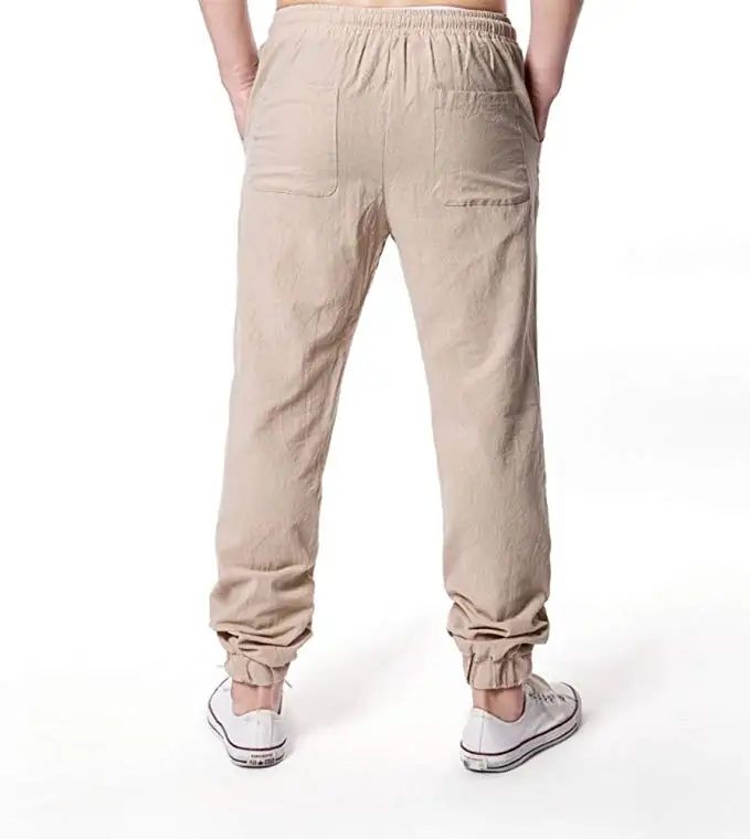 

2020 men Cotton and linen trousers Calcas De Linho Verao Calcas Dos Homens Com Cordao Soltas Solidos Harem Pan