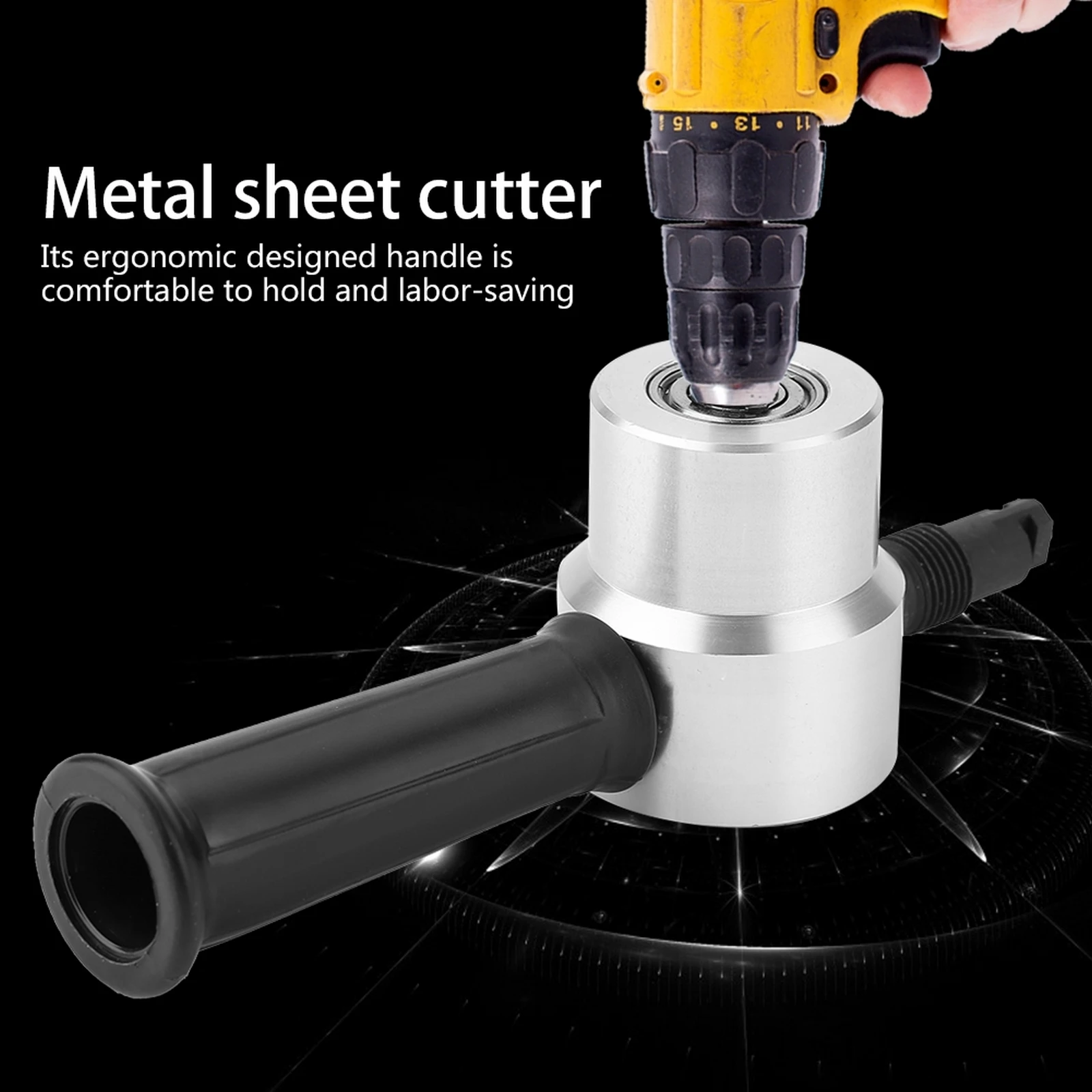 

Metal Sheet Cutter Double Head Sheet Nibbler Cutting Tool 360° Adjustable Electric Drill Attachment Metal Plate Punching Tool