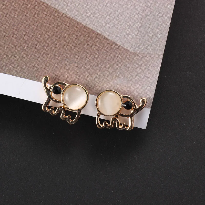 Клипсы Серьги дети милый камень кошачий глаз животное серьга гвоздик &quotСлон&quot