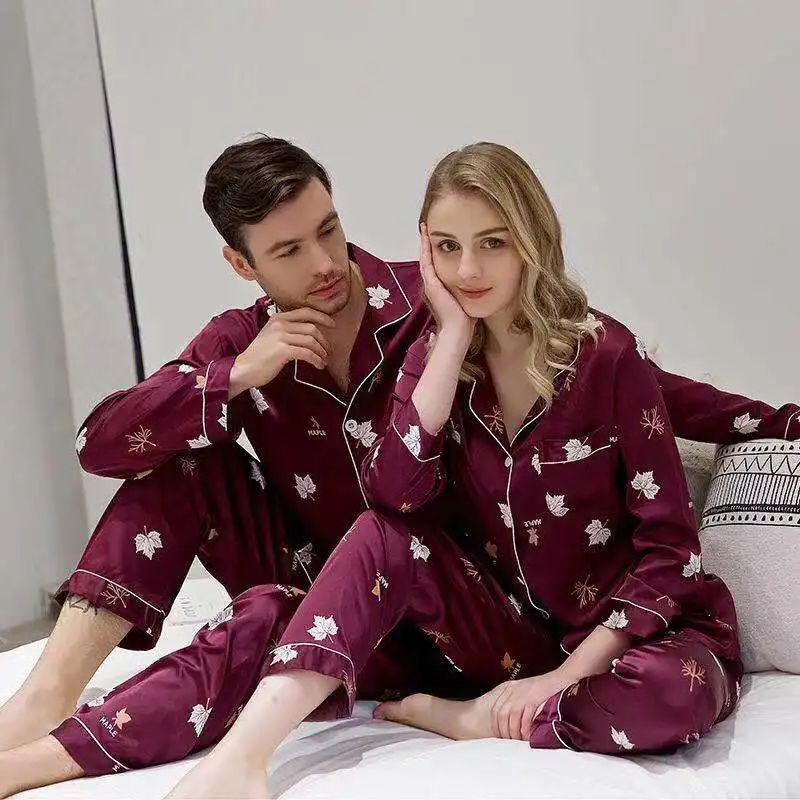 Женские пижамные комплекты мягкая Сексуальная Шелковая пижама с принтом длинным