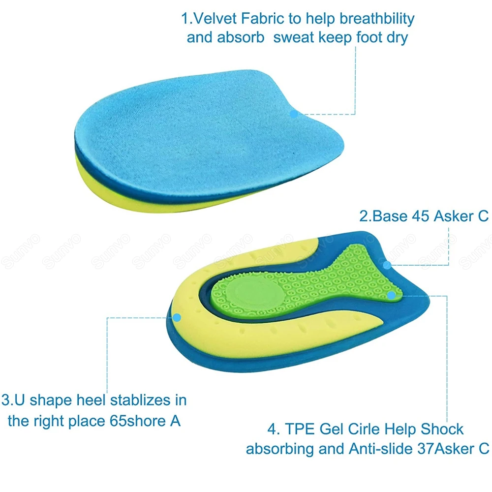 Sunvo Silicone Pads for Women Men Heel Cups Pads for Spur And Fascitis Plantar Pain Relief Gel Half Insoles for Shoes Inserts
