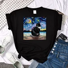 Картина маслом с изображением кота в стиле каваи, женские топы, модная футболка с круглым вырезом, брендовая летняя футболка с рисунком, дышащая одежда с круглым вырезом