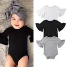 Хлопковый комбинезон для новорожденных девочек, однотонный, с расклешенными рукавами, костюм, детская одежда