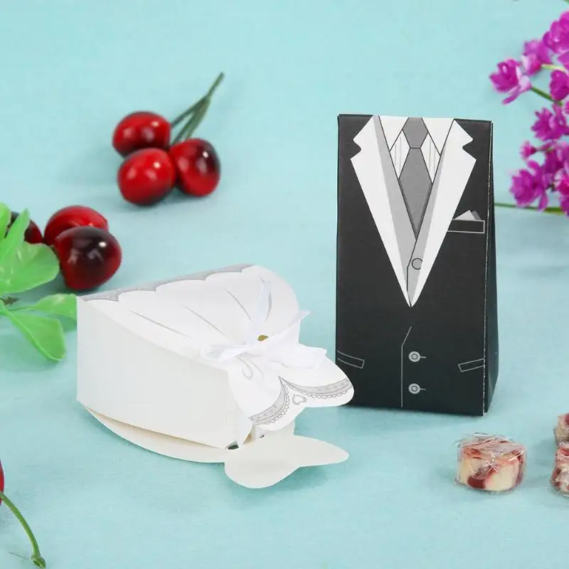 Мода 50 шт. Свадебные сувениры Жених невесты платье конфеты коробки Красивые DIY