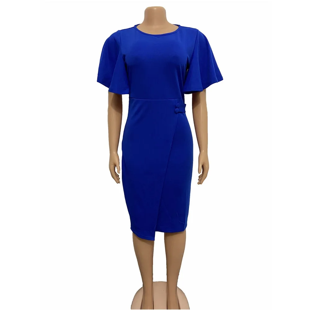

Elegant Solid Color Office Women Dress Summer Butterfly Sleeve Pencil Midi Bodycon Robe Femme 2021 African Retro OL Maxi Vestido