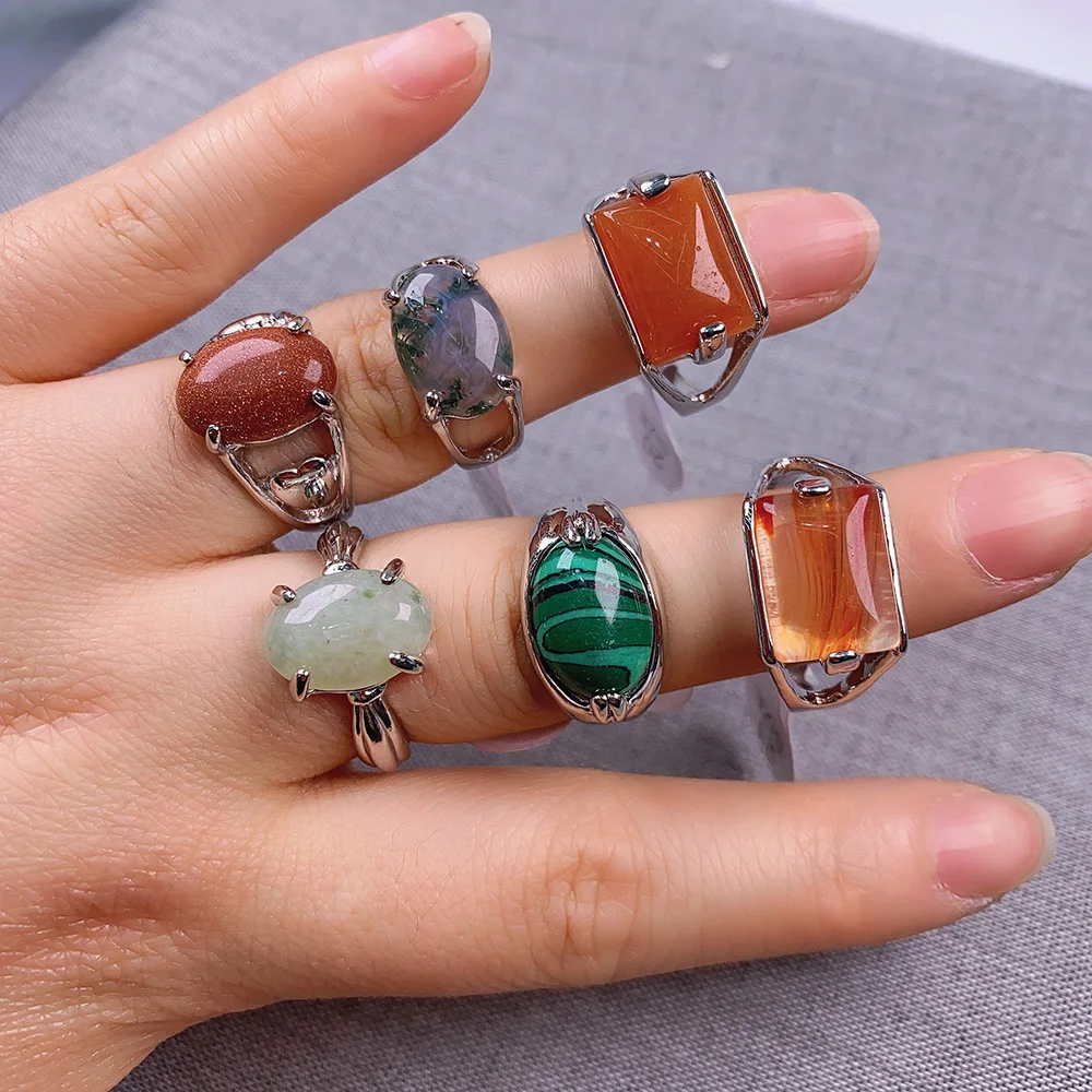 

20Pcs Wholesale Lot Natural Stone Ring Mixed Style Crystal Quartz Tiger Eye Unakite Gold Sand Agate Rings for Women Men Jewelry