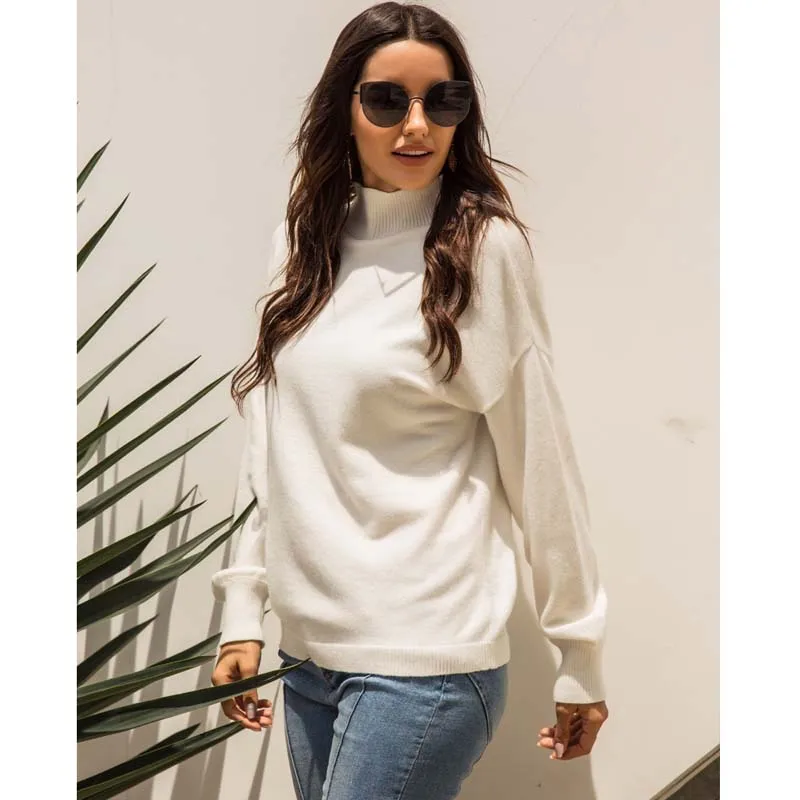 Осенний белый шерстяной свитер WHZHM с высоким воротником женские Зимние