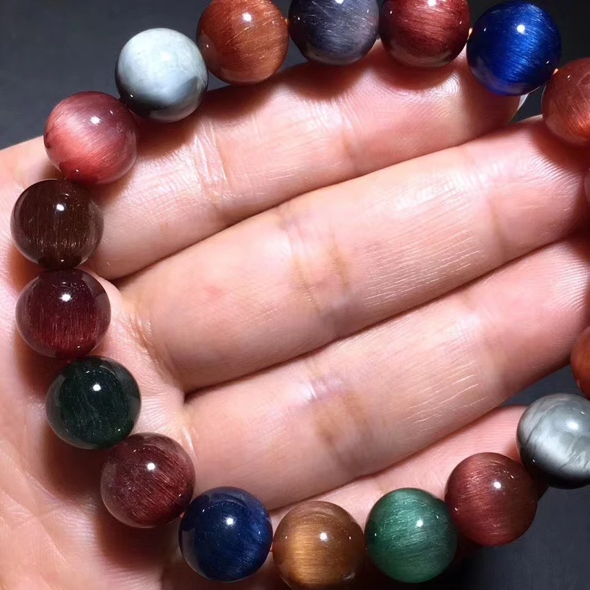

Certificate Natural Colorful Rutilated Quartz Bracelet 10mm Gold Red Blue Green Cat Eye Women Men Crystal Round Beads AAAAA