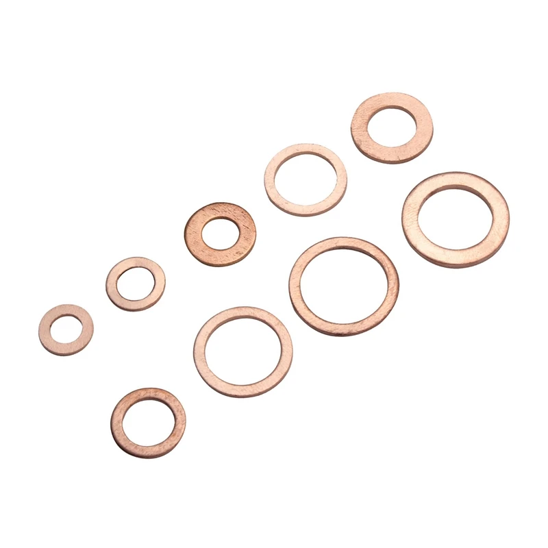 200Pcs 9 Sizes Copper Washers Assorted Solid Gasket Sealing Ring Set Hardware Kit M5/6/8/10/12/14 with Plastic Ca |
