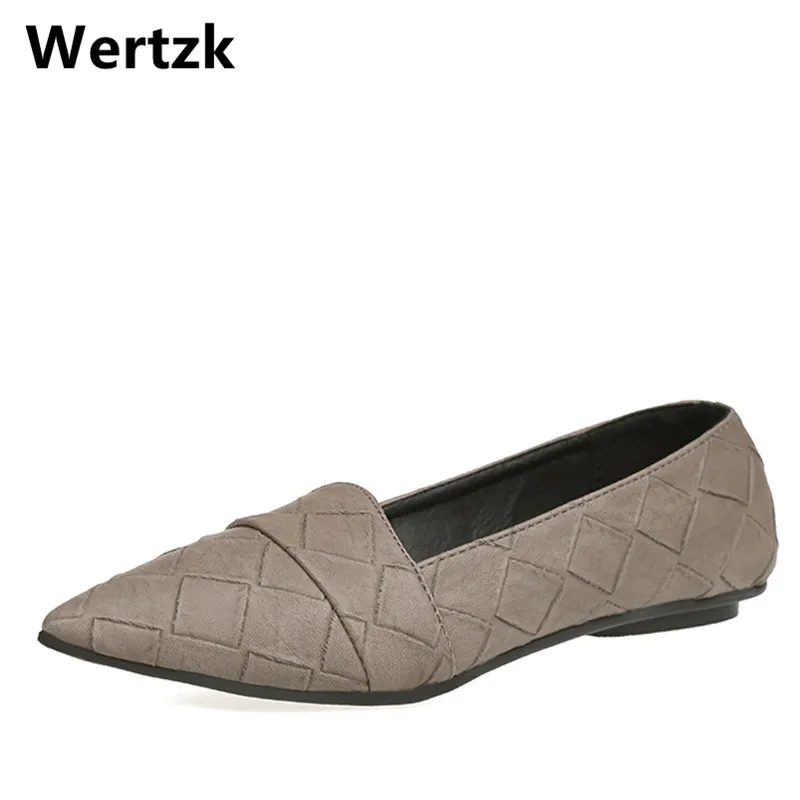 

New Woman Flats Pointed Toe Slip on Shoes Woman Ballet Flats PU Leather Loafers Boat Shoes Weave Ladies Shoes Zapatos Mujer T132