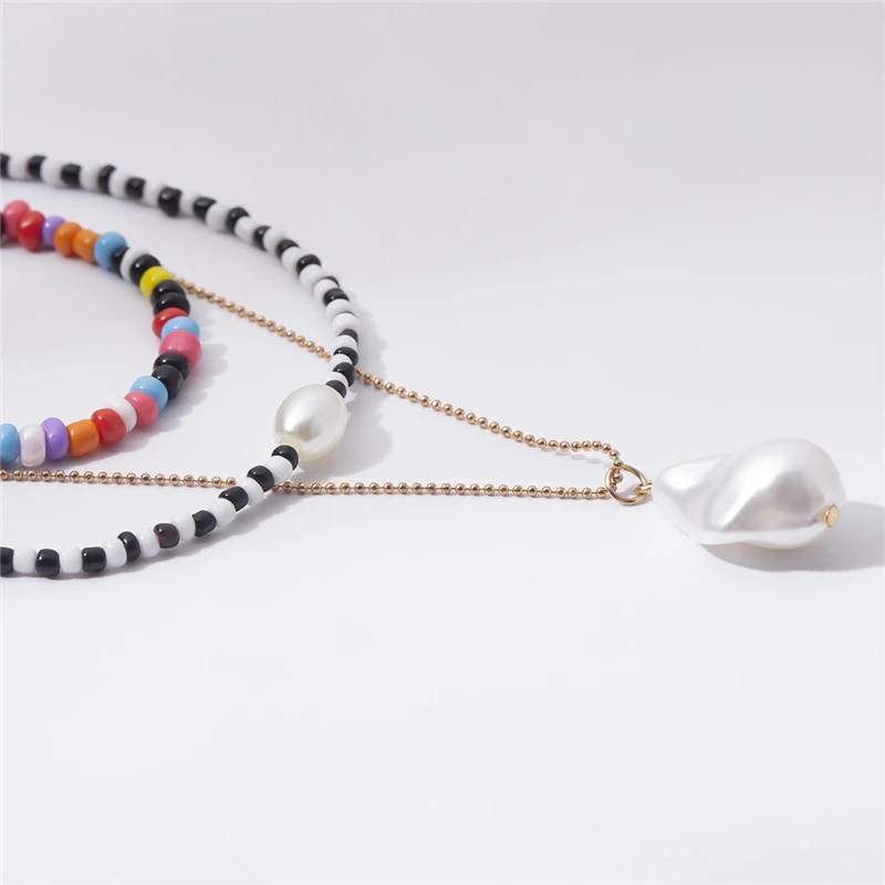 

Ailodo Ethnic Pearl Pendant Necklace For Women Multi Layers Colorful Beads Chokers Necklace Fashion Jewelry Girls Gift LD327