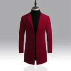 Винно-красное Мужское пальто, зимняя одежда, длинное Смешанное пальто, мужское приталенное шерстяное пальто оверсайз для мужчин, верхняя одежда с длинным рукавом Xxxl