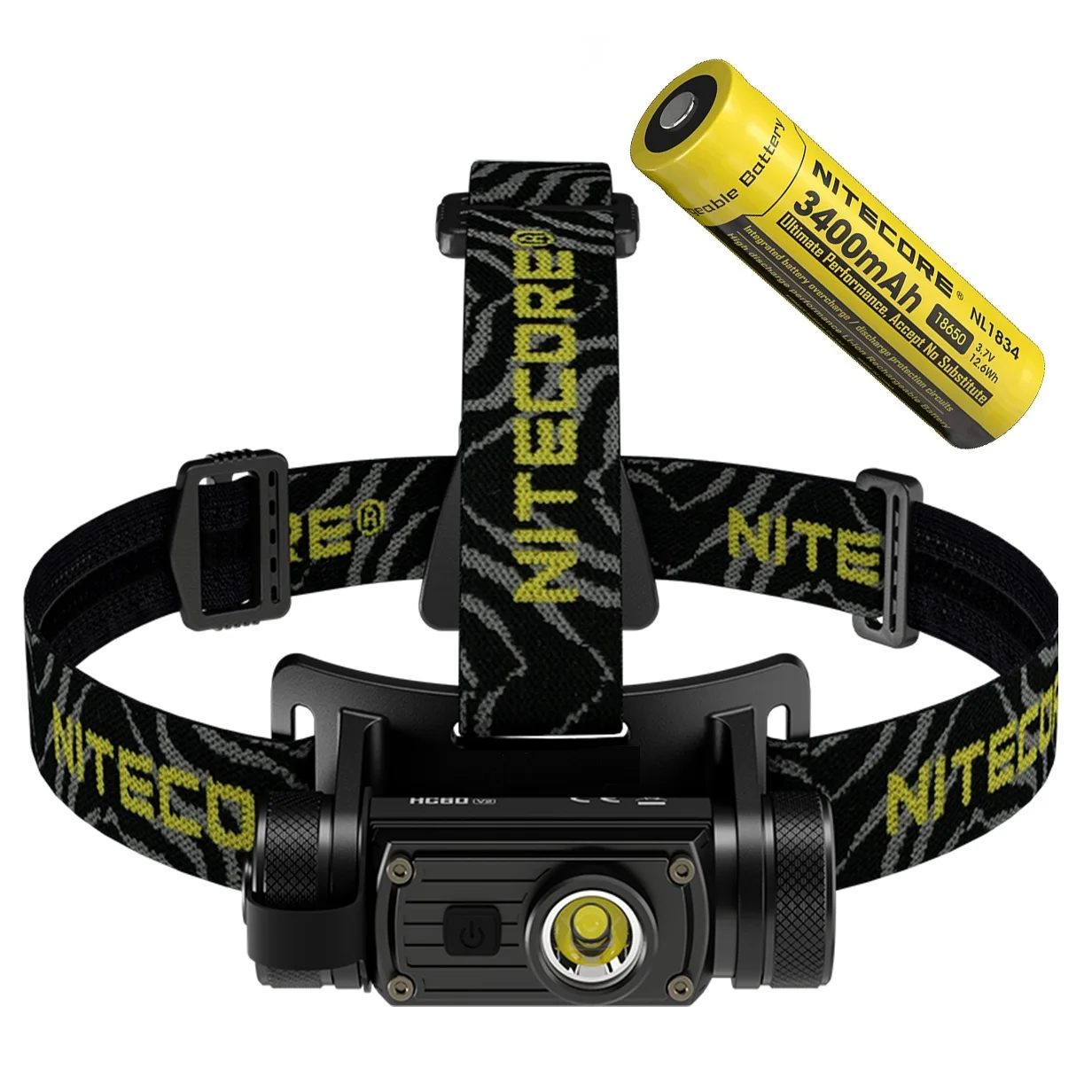 NITECORE HC60 V2 Headlamps 1800 Lumens Rechargeable Utilizes LED Headlight with 3400mah Battery for Fishing ,Defensa Personal