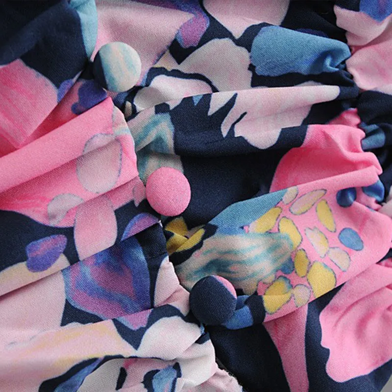 

Chiffon Folds Shirts Party Holiday Club Purple 2021 Summer Women'S New Blouses Sexy Printing V-Neck Crop Top Long Sleeve