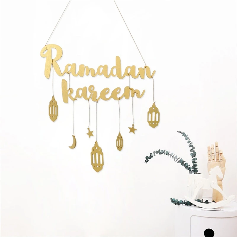 

Eid Ramadan Decoration Wooden Wall Hanging Ramadan Kareem Moon Star Pendant 95AA