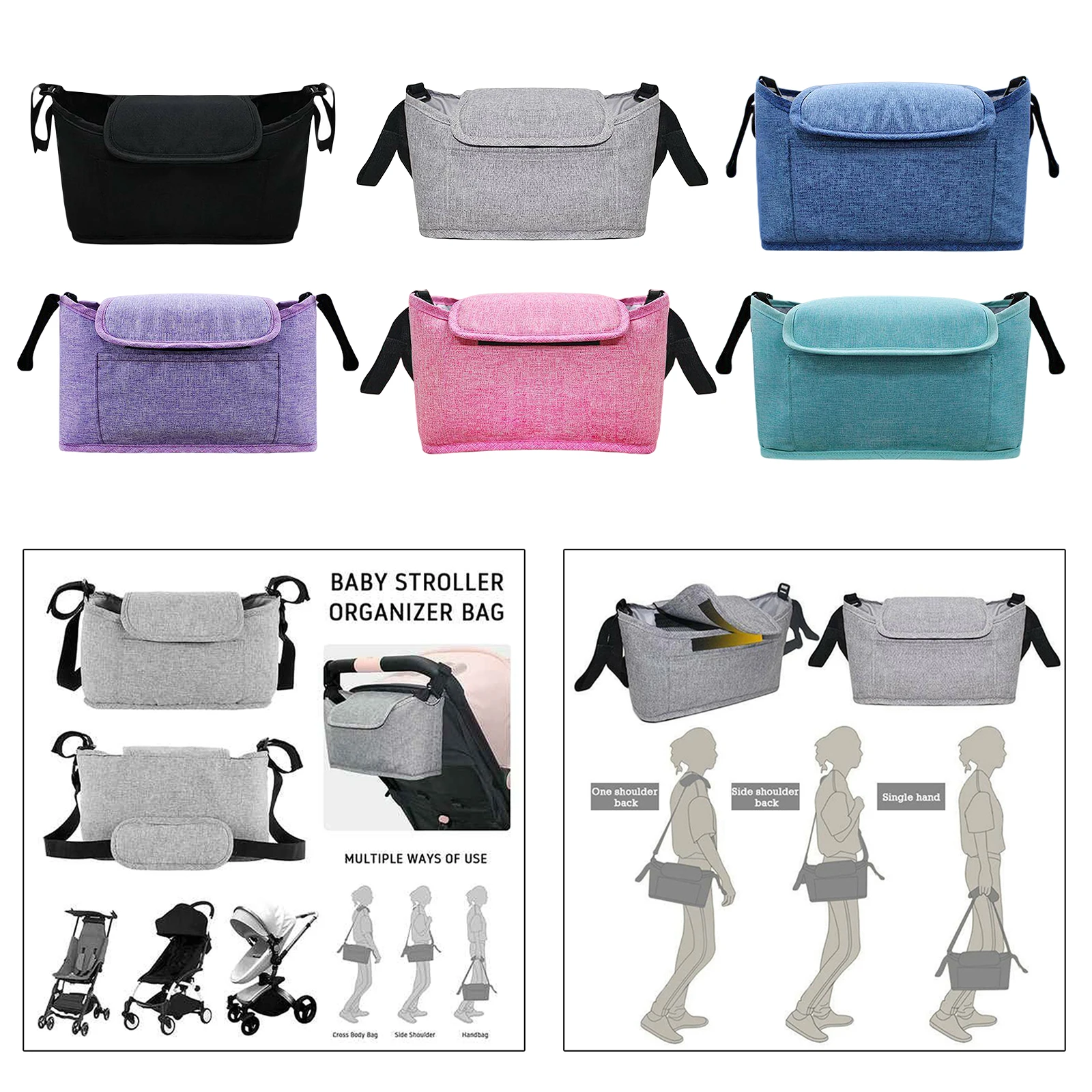 

Baby Stroller Pram Organizer Storage Bag with Shoulder Strap for Bottle Cup