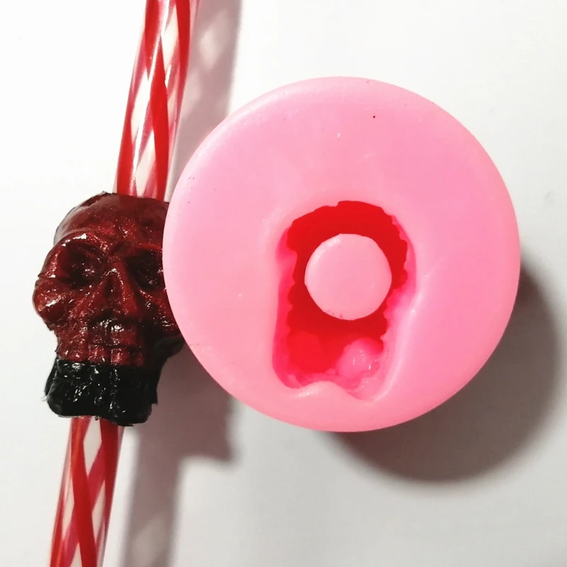 

3D Human Skull Shape Silicone Straw Topper Mold Skull Sucker Straw Decor Mold