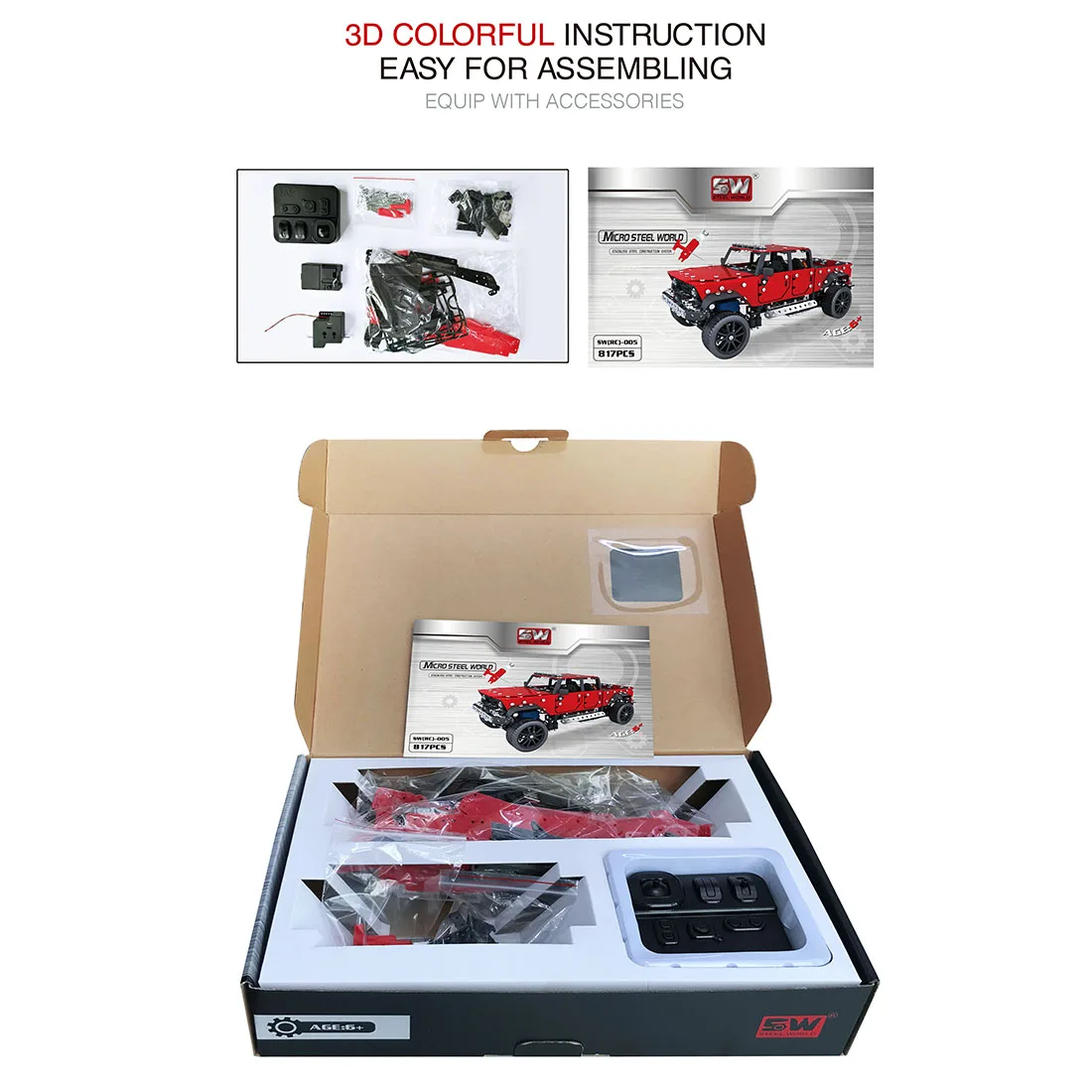 817 шт. 1:16 из нержавеющей стали RC пикап автомобиль строительный блок DIY маленькие частицы Строительная модель игрушки Прямая поставка