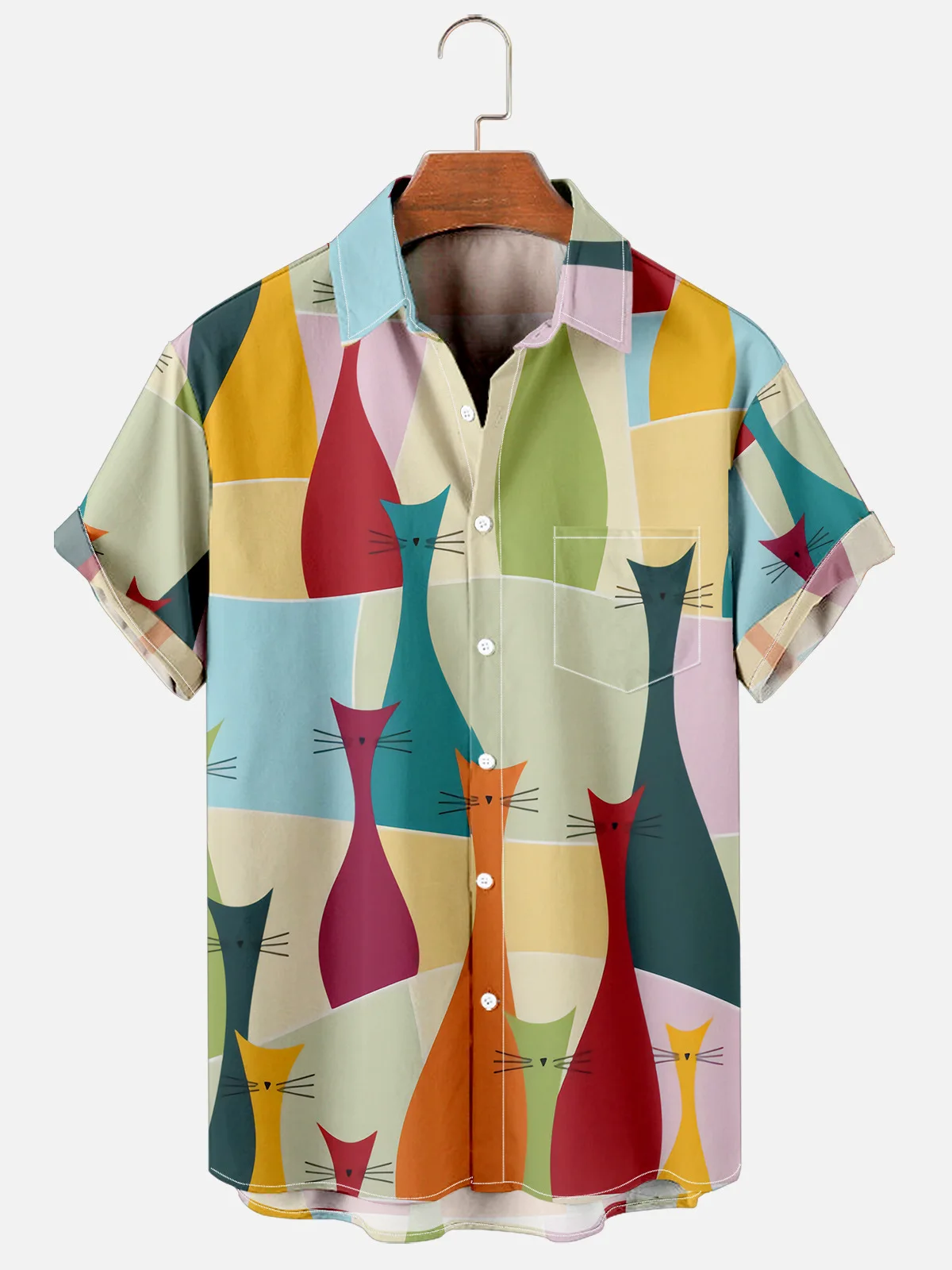 

Мужская рубашка в клетку, Повседневная рубашка в стиле Харадзюку, с короткими рукавами, нагрудным карманом и модным принтом, на пуговицах, весна-лето 2021