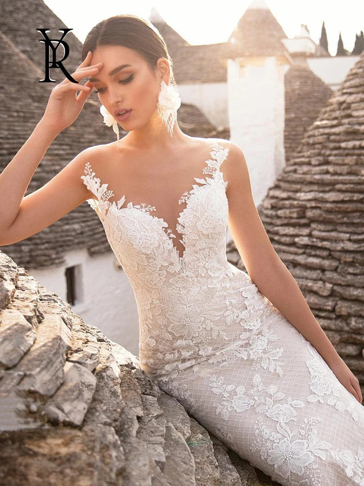 

Luxury Mermaid Wedding Dresses Sleeveless Backless Detachable Train 2 In 1 Lace Applique Bridal Wedding gowns Tailor-made