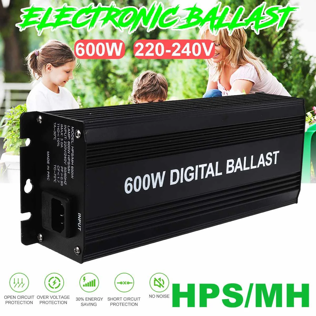 

600W 220-240V Horticulture Electronic Watt Dimmable Digital Grow Light Ballast for MH HPS Garden Planter Grow Lights