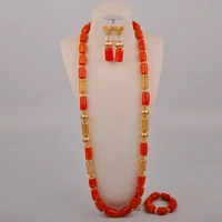 80100120cm long necklace orange nigerian coral beads jewelry set for men women african jewelry set