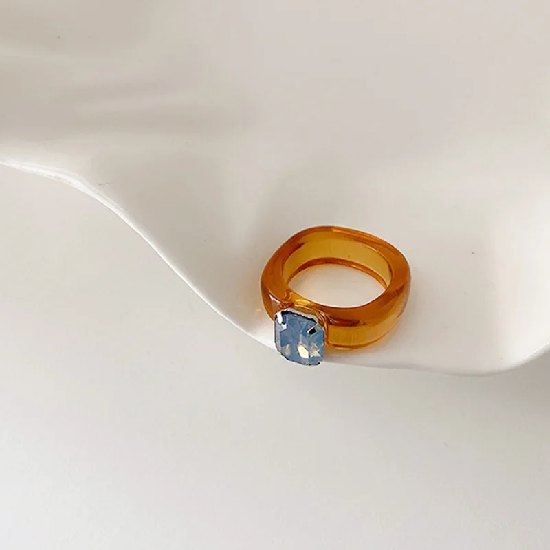 

New Transparent Resin Acrylic Rhinestone Colourful Geometric Square Round Irregular Rings For Women Jewelry Party Travel Gifts