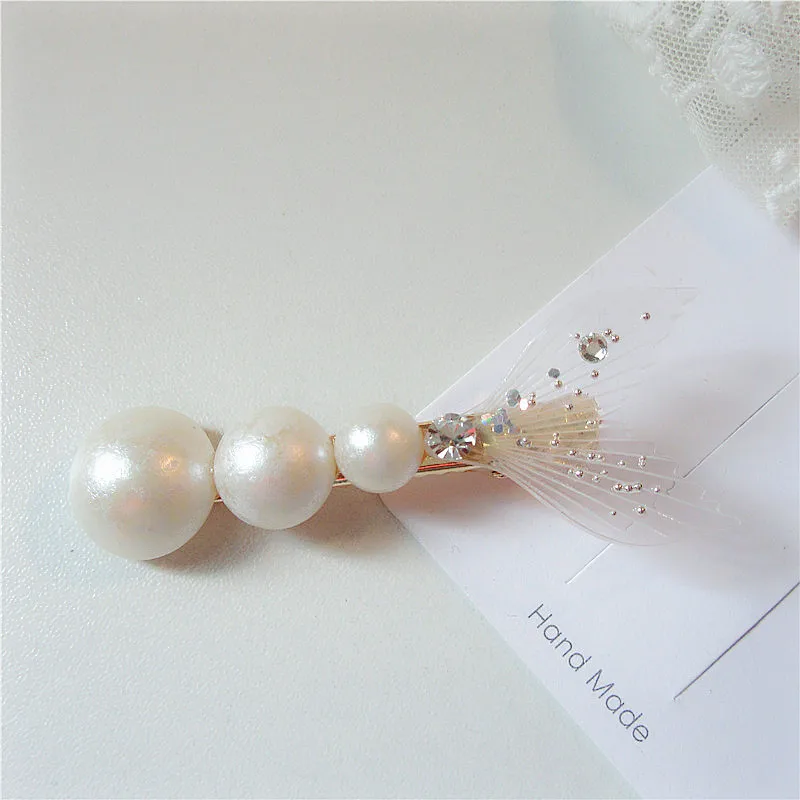 

Crystal Hollow Sequin Geometric Colorful Side Clip Pearl Metal