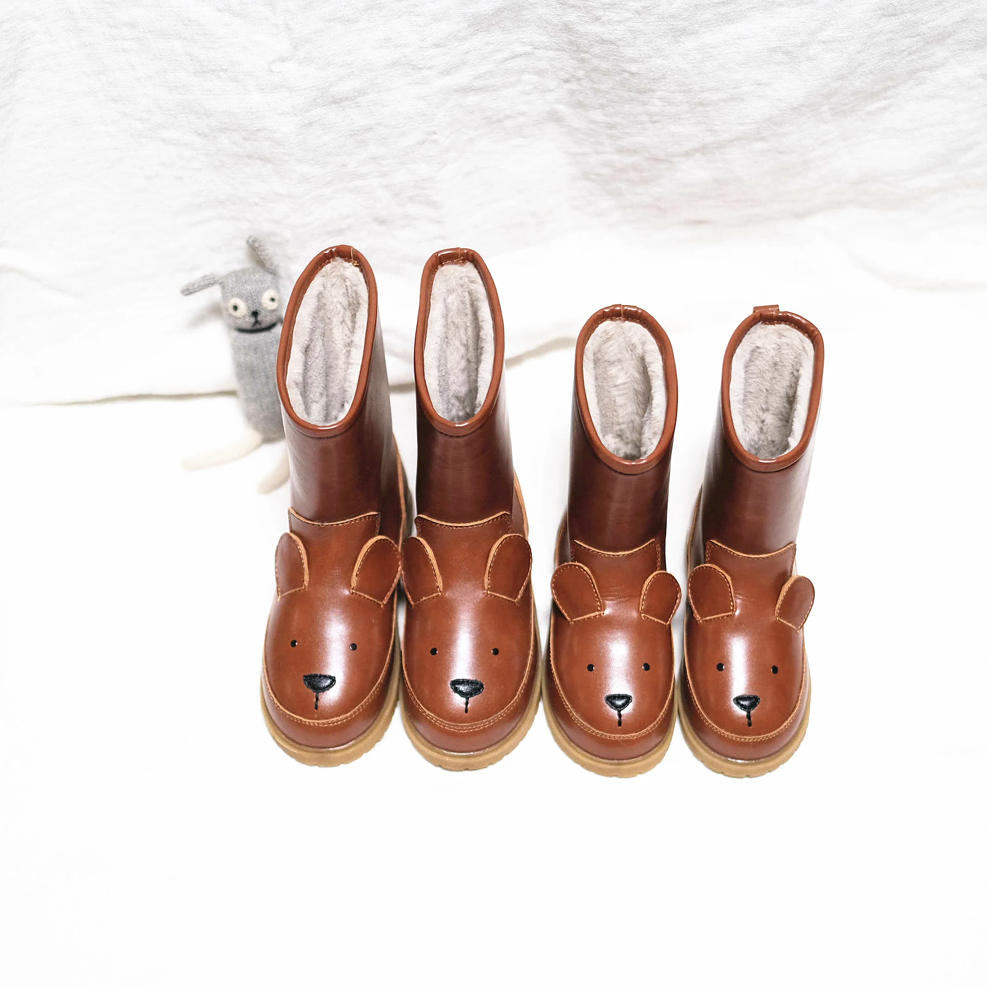 

Cartoon Animals Children snow boots Genuine Leather rabbit kids shoes winter Warm Plush Girls Cute sneakers Boy's casual boots