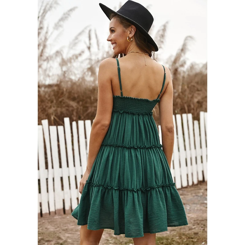 

Women's Casual Sleeveless Pleated Mini Dress Loose Swing Short Vest Dress