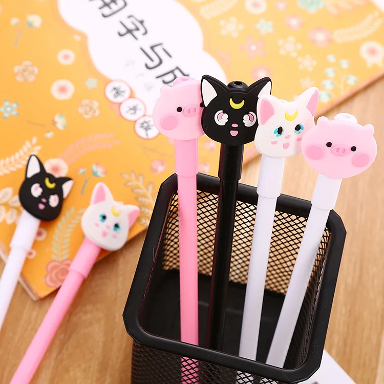 30 PCs Creative Stationery Cat Gel Pen Cartoon Pig Water-Based Paint Pen Cute Student Exam Office Supplies Gel Pen