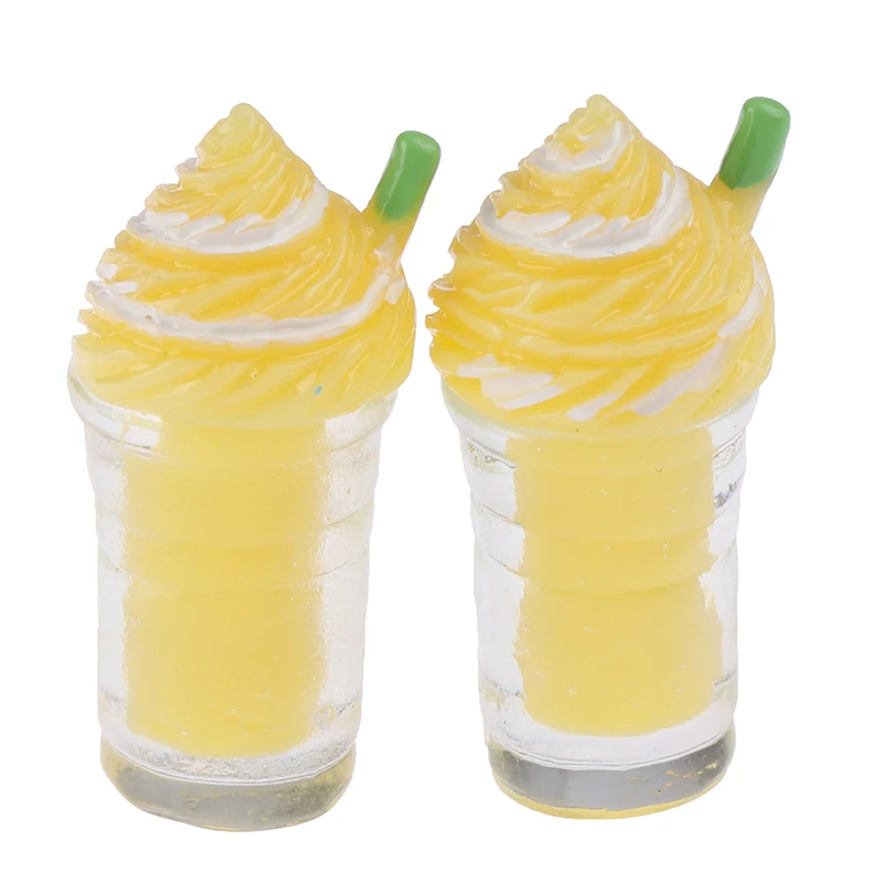 2PCS 1/12 кукольный домик миниатюрная еда мини фрукты из смолы бутылка моделирование напитки модель игрушки фруктовый напиток игра лимон чашка - Цвет: 2PCS