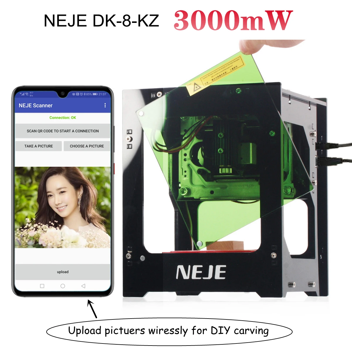 

NEJE DK-8-KZ 3000mw 445nm Desktop Laser Engraver Machine for Depth Engraving Scanner Wireless DIY Creation