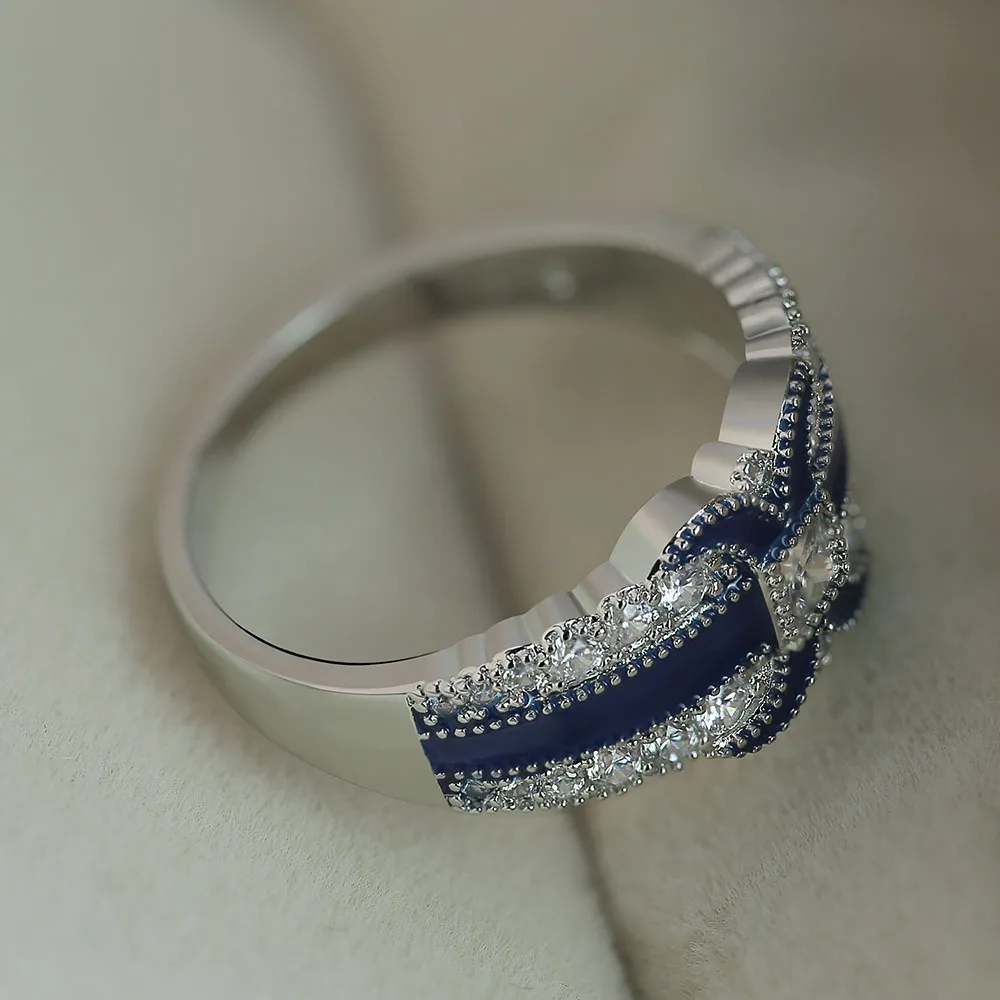 X-образное синее эпоксидное циркониевое кольцо медное покрытие белое золото