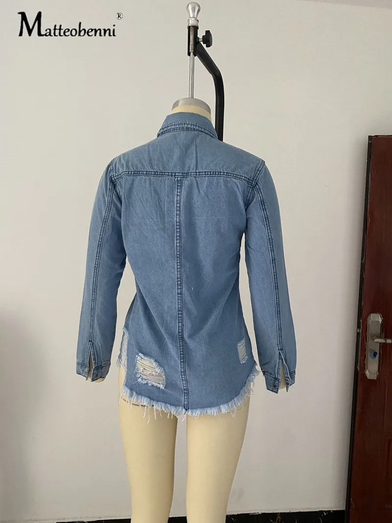 

Autumn Women Sexy Denim Jacket Female Tassel Hole Short Jean Jackets Ladies 2020 New Fashion Button Pocket Casual Solid Coat