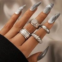 docona 4pcsset ancient silver color broadside joint midi rings for women men irregular geometry metal ring set jewelry 19643