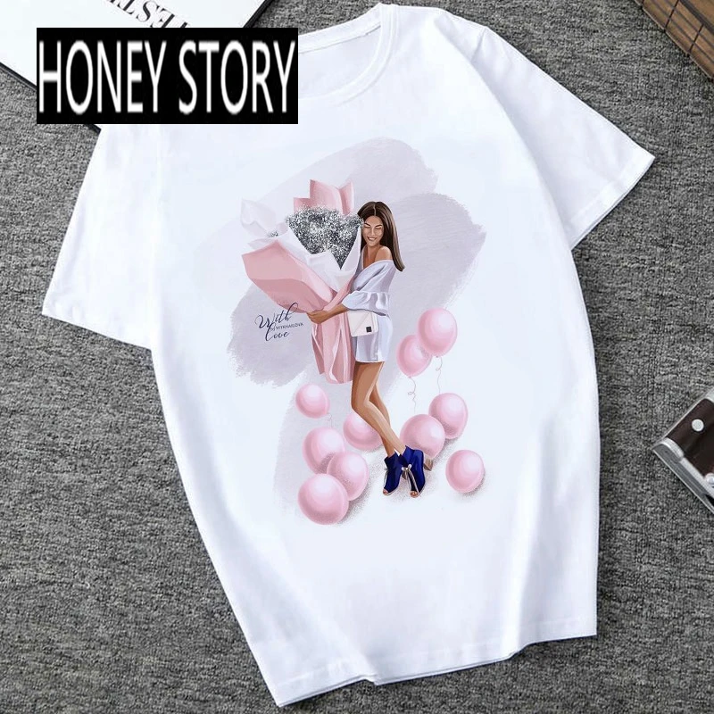 

Модный принт романтические шары Повседневная Женская обувь в стиле Харадзюку для женщин Летняя футболка с коротким рукавом и О-образным вы...