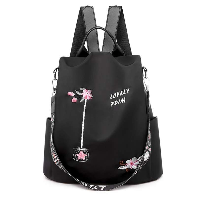 

High Quality Oxford Women Backpack Elegant Floral Embroidery School Bags Waterproof Female Backpacks Teenage Girls