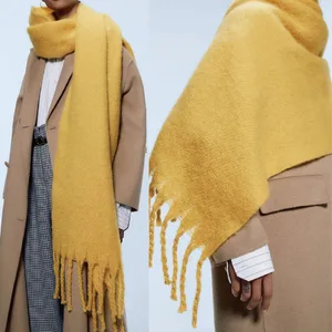 New Thick And Warm Mohair Scarf Female Shawl Imitation Cashmere Autumn And Winter Thick Beard Solid 