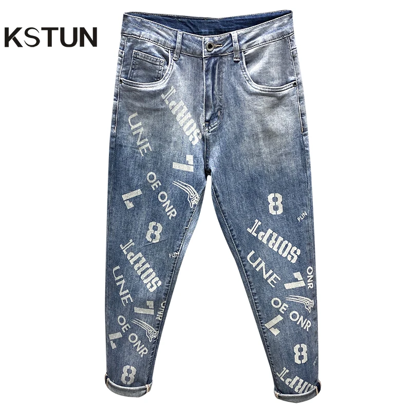 Мужские облегающие джинсы синие эластичные бриджи в стиле High Street модные