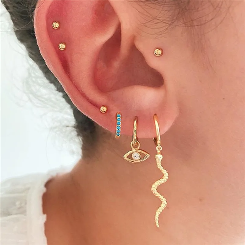 

TOBILO New Dangle Earrings Set For Women Vintage Gold Color Crystal Snake Eye Fashion Drop Earrings Jewelry