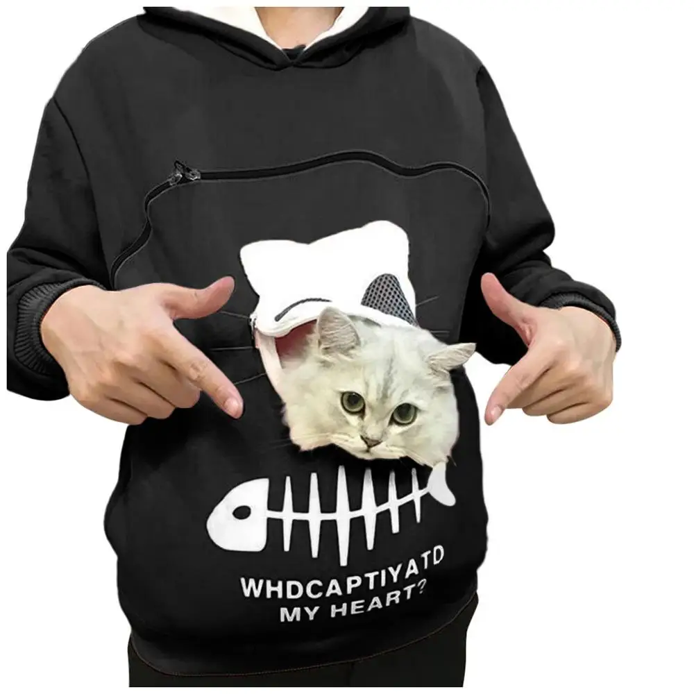 2019 winter women hooded sweatshirts Women’s Sweatshirt Animal Pouch Hood Tops Carry Cat Breathable Pullover Blouse | Женская одежда